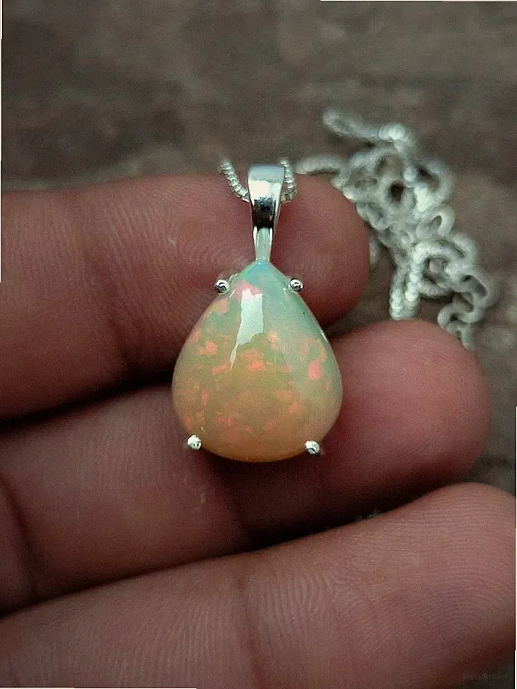 6,24 Karat Opal Anhänger Solitär 925 Sterling Silber Gelb Tropfen Perle