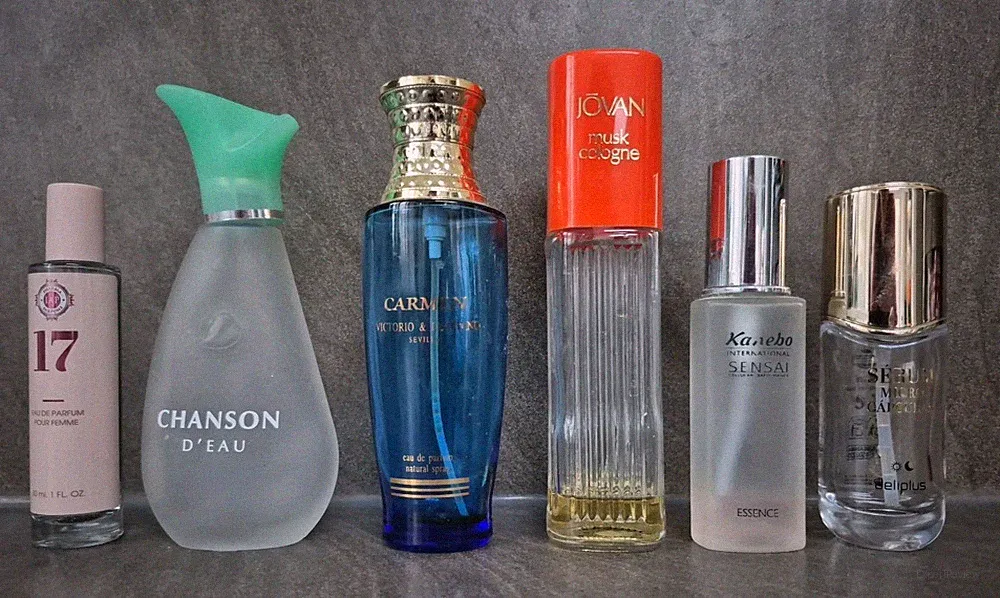 6 leere Flaschen Parfum Duft Spray Eau De Parfum Restposten Konvolut