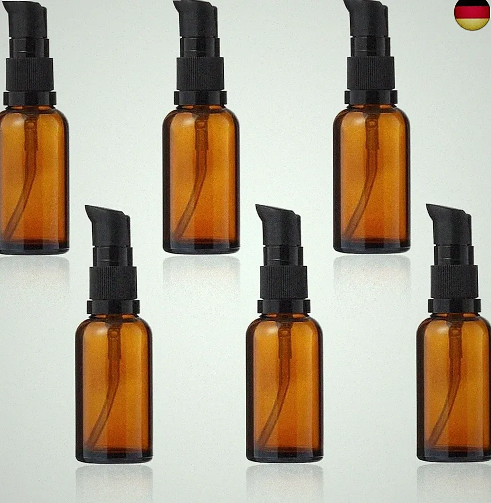 6 Stück 20 ml Leer Glasflaschen Braun, bernsteinfarbene Glas-Lotion-Flaschen, Lo