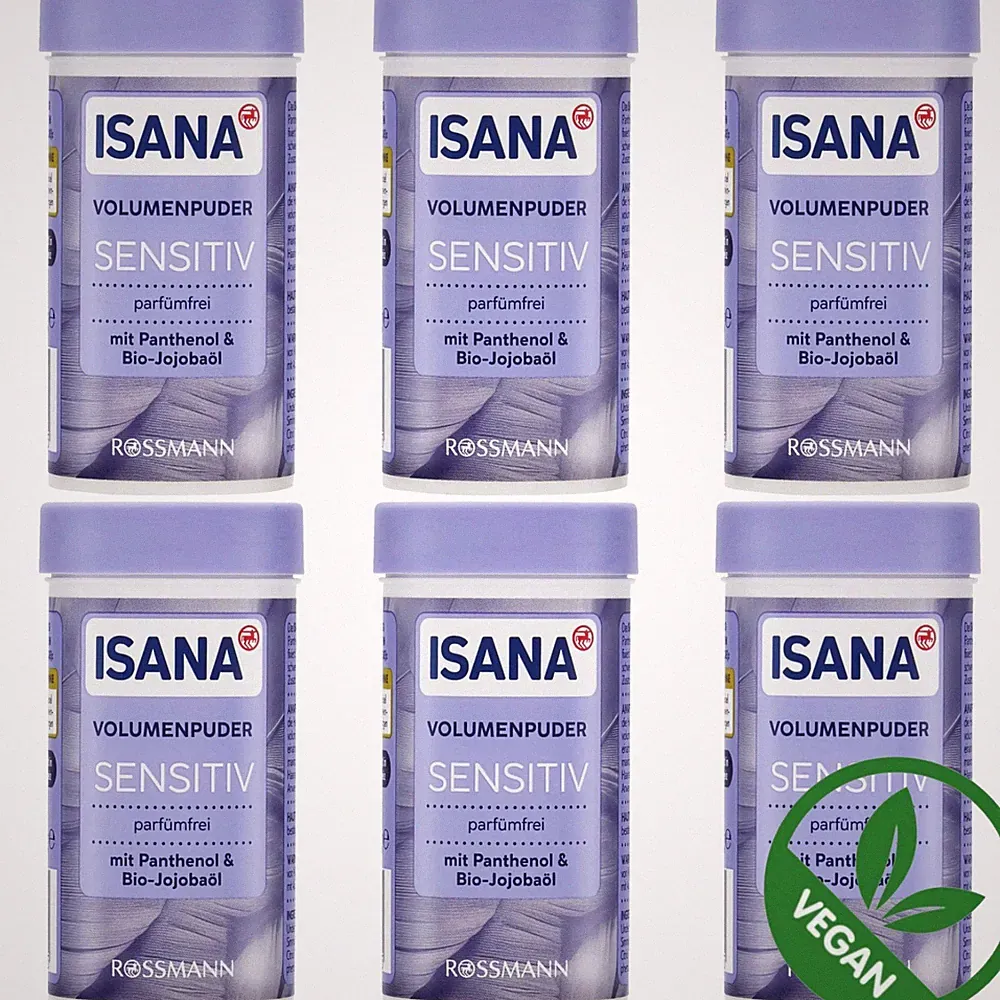 6 x 10 g | Isana Volumenpuder Sensitiv parfümfrei Panthenol & Bio-Jojobaöl Vegan
