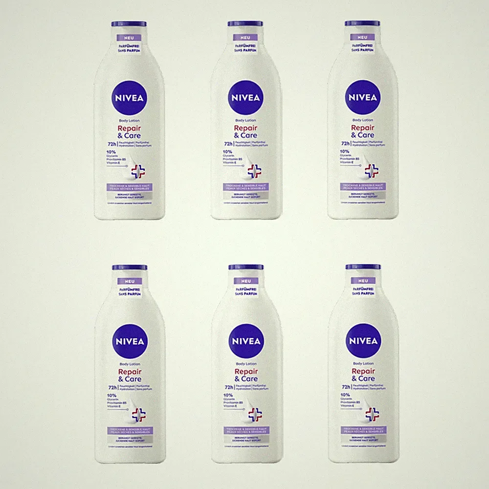 6 x 400ml NIVEA Body Lotion Repair & Care Parfümfrei