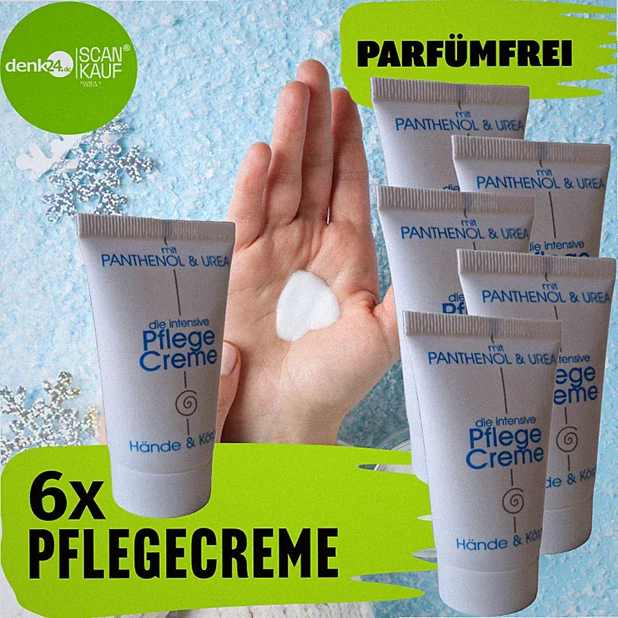 6 x Handcreme Pflegecreme mit Panthenol & Urea ►Frei von Parfüm und Farbstoffen◄