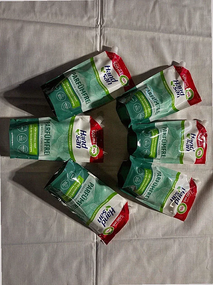 6x Hand San Parfümfrei Sensitiv-Cremeseife 500 ml Nachfüllbeutel NEU OVP