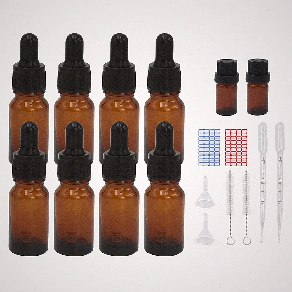 8 Stück 30ml Pipettenflasche, Tropfflasche Braunglasflaschen Set inkl. 5ml mi...