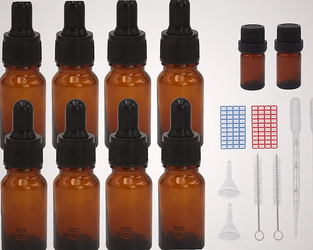 8 Stück 30ml Pipettenflasche, Tropfflasche Braunglasflaschen Set inkl. 5ml mit