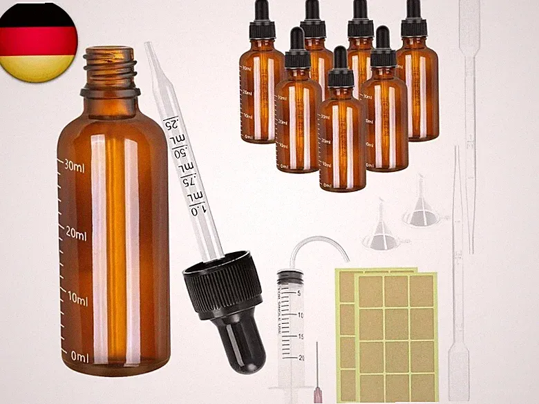 8 Stück Glas Pipettenflasche Set, 30ml Braunglas Pipettenflasche, Läschchen mit