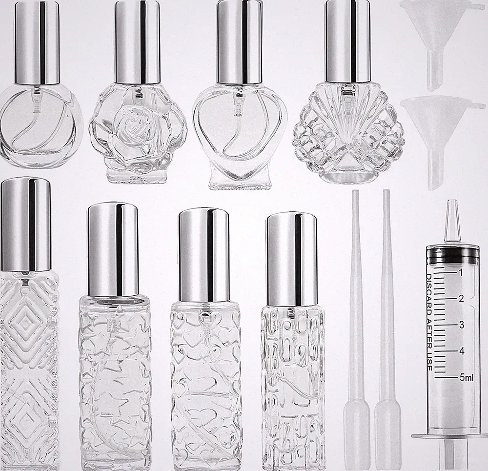 8 Stück Small Zerstäuber Parfüm Nachfüllbar, 8~15ml Parfum Flakon Leer Glas Tra