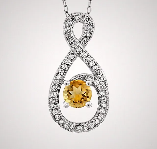 925 Sterling Silber Damen Anhänger 1,06 ct Gelber Citrin Rond Perle Schmuck