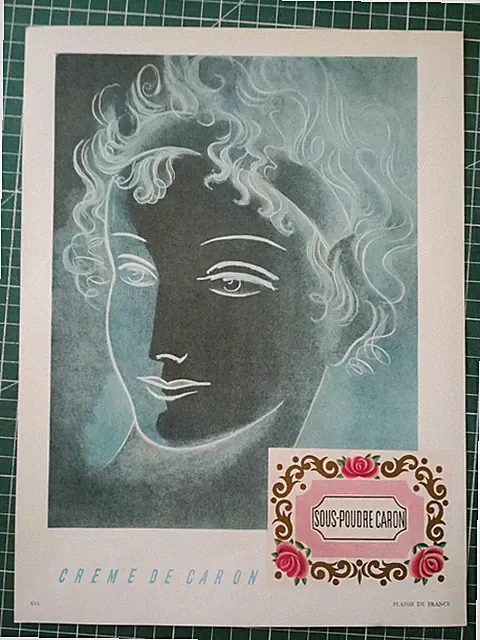 941 schöne ALTE WERBUNG Zeichnung Hochglanzpapier um 1950 Crème de Caron