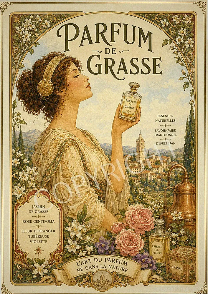 A4 Foto Parfum de Grasse – Poster Küche, Badezimmer Vintage Art Nouveau