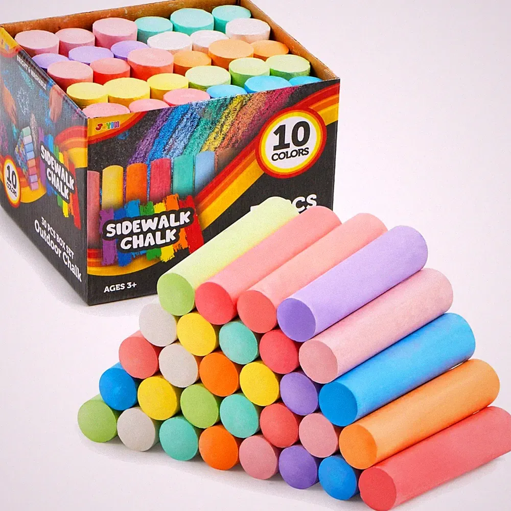 Abwaschbare Straßenkreide in 10 Farben - Set mit 30 Stück für Kinder
