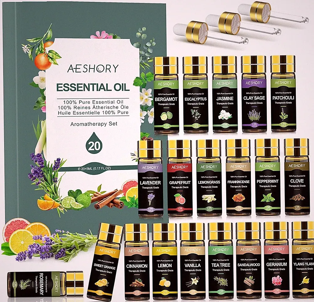 Ätherische Öle Set 20 x 5ml, Naturrein, Aroma Öl für Diffuser, DIY-Parfüm