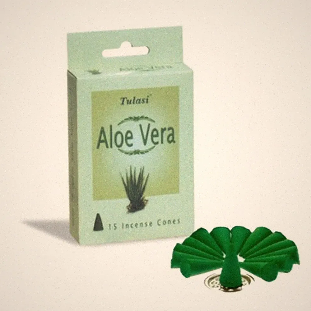 Aloe Vera Duft Räucherkegel 15 tlg Set Tulasi, Aromatherapie Raumduft