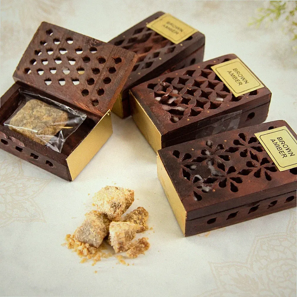 Amber Brown 3 Stk Amberstein 100% Pflanzlich Duft Crystal Holz Box Parfum