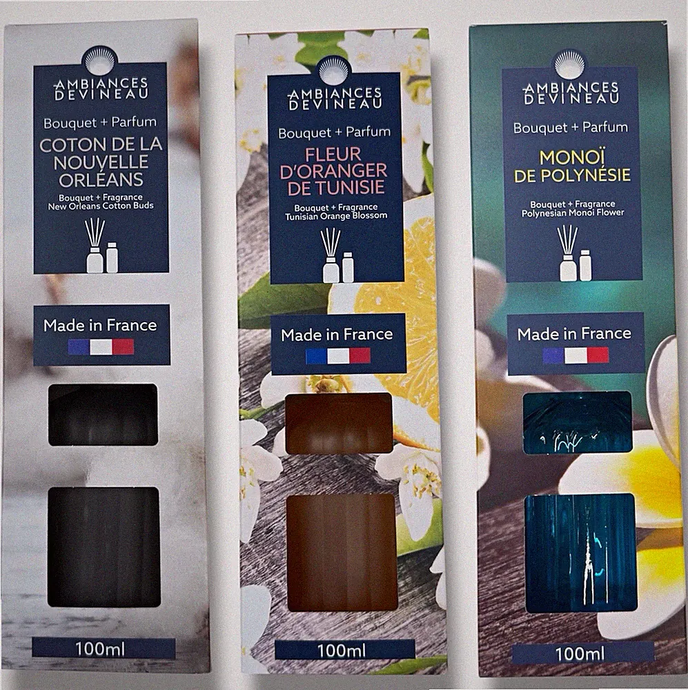 Ambiances Devineau 3x Bouquet + Parfum Raumduft-Diffusor mit Duftstäbchen 100 ml