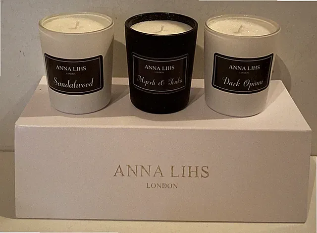 Anna Lihs London 3er Set Votivkerzen - Holziger Duft