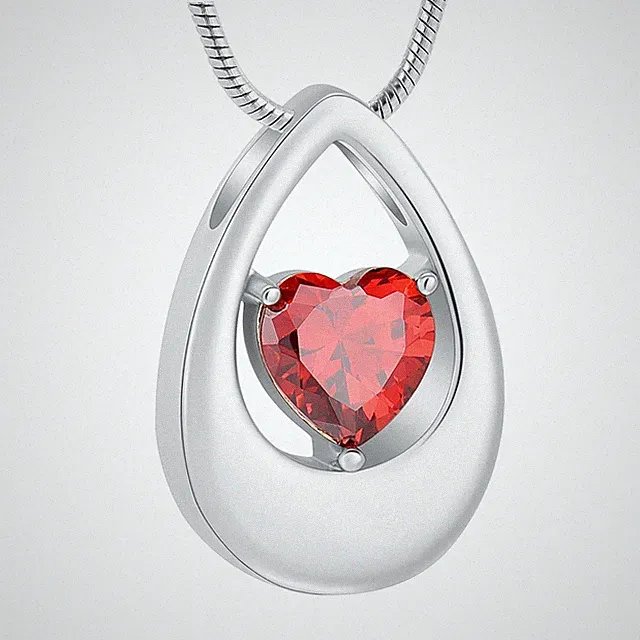 Ascheschmuck Edelstahl Träne Asche Anhänger Trauer Urne Halskette Fb. Silber Rot
