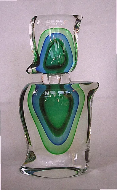 ATEMBERAUBENDER SELTENER VINTAGE MURANO SOMMERSO PARFÜMFLAKON SIGNIERT. GROSS UND SCHWER