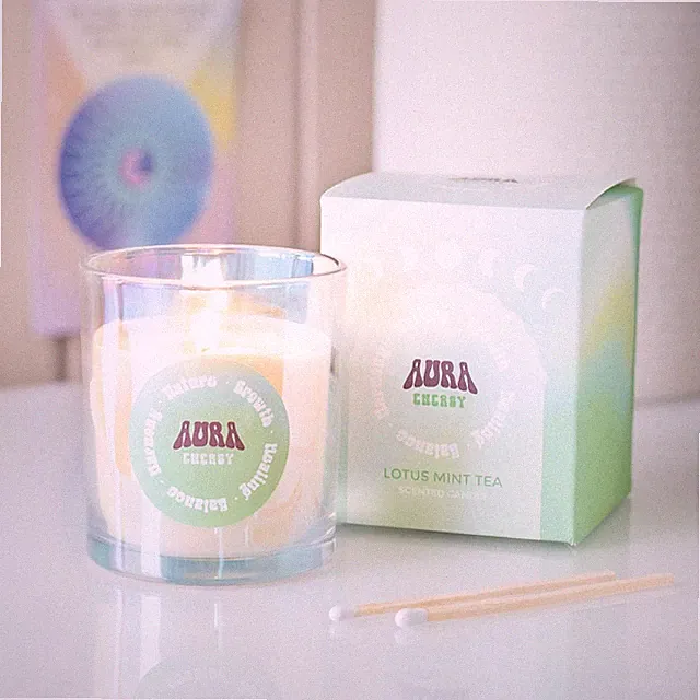 Aura Energy Lotus Mint Tee irisierende Kerze 35 Stunden Brenndauer Raumduft Geschenk