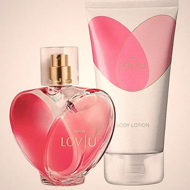Avon LOV U Set Damen Spray Parfum Körper Lotion Rose Himbeer Geschenk Set Herz