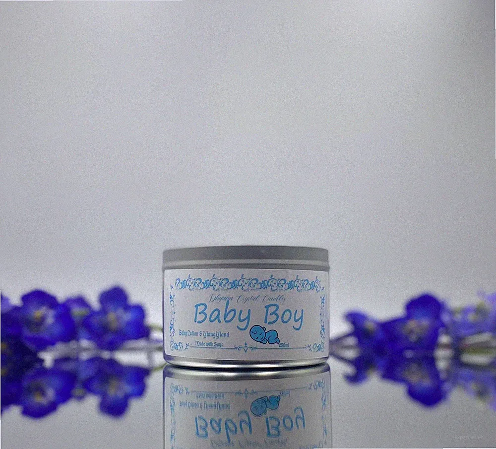 Baby Junge Kristall Kerze Ylang Ylang und Baby Lotion Duft - Pirat/Amethyst