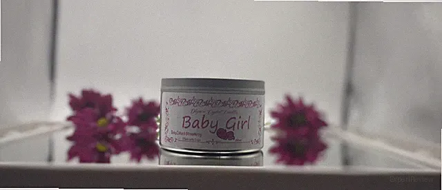 Baby Mädchen Kristall Kerze mit Rose und Baby Lotion Duft. Rosenquarz und Pyrit