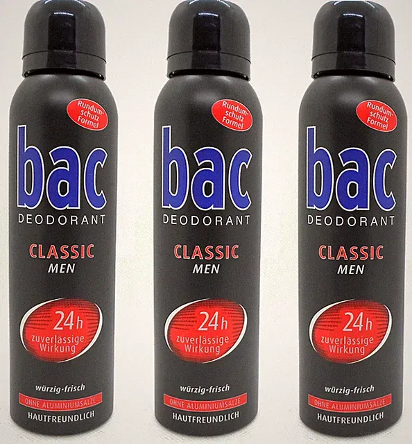 bac Classic Men Deospray Deodorant würzig frischer Duft 24h Deo Schutz 3x 150ml