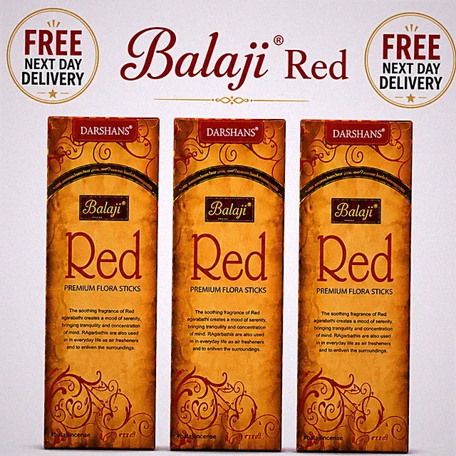 Balaji Red Premium Räucherstäbchen natürlicher Duft Holz 12 Packungen x 12 Stäbchen