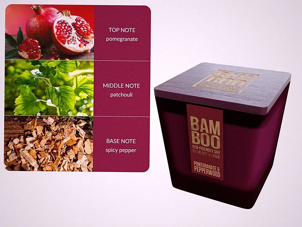 Bambus Granatapfel & Pfefferholz Duft Sojawachs Kerze Glas Duft 210g Geschenk