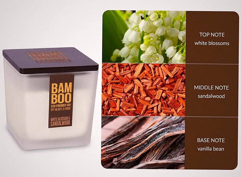 Bambus weiße Blüte & Sandelholz Duft Sojawachs Kerze Glas Duft 210g Geschenk