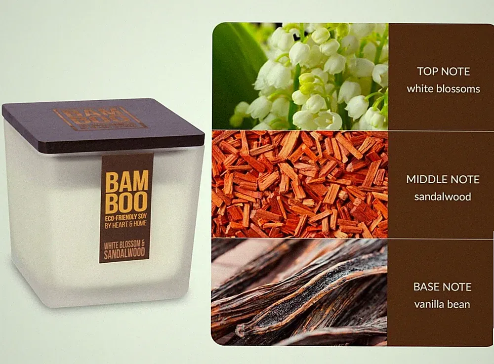 Bambus weiße Blüte & Sandelholz Duft Sojawachskerze kleines Glas Duft 80g