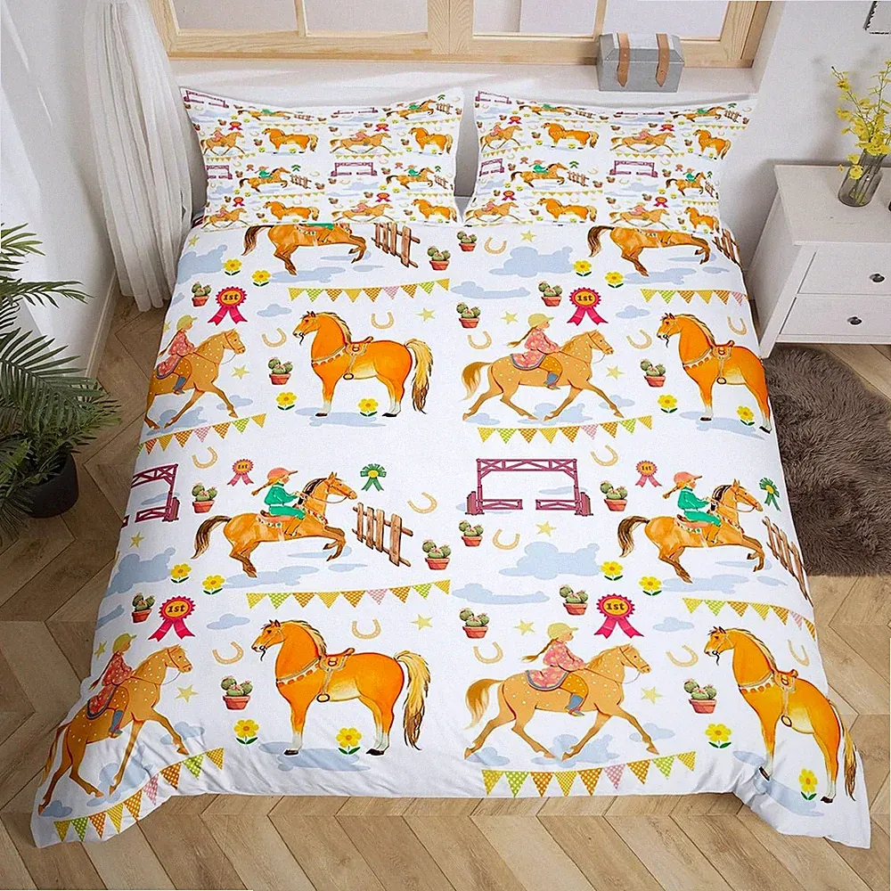 Bettbezug 200 x 200 cm, Mädchen, Pferde, Bettwäsche für Kinder, 2 Personen, R...