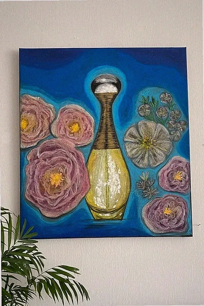 Bild70×60 Parfüm Paris Dior Parfum Kunst Handgemalt Original Pastell Blumen Rose