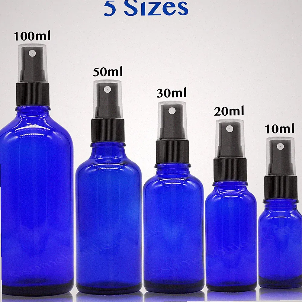 BLAUGLAS Sprühflasche schwarz ZERSTÄUBER Nebelsprühpumpe flüssige Öle Parfüm