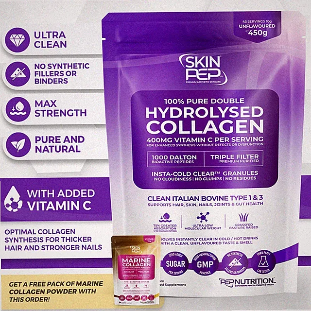 Bovine Hydrolysed Collagen Peptides Powder +Vit C | Hair, Skin, Nails Joint 450g