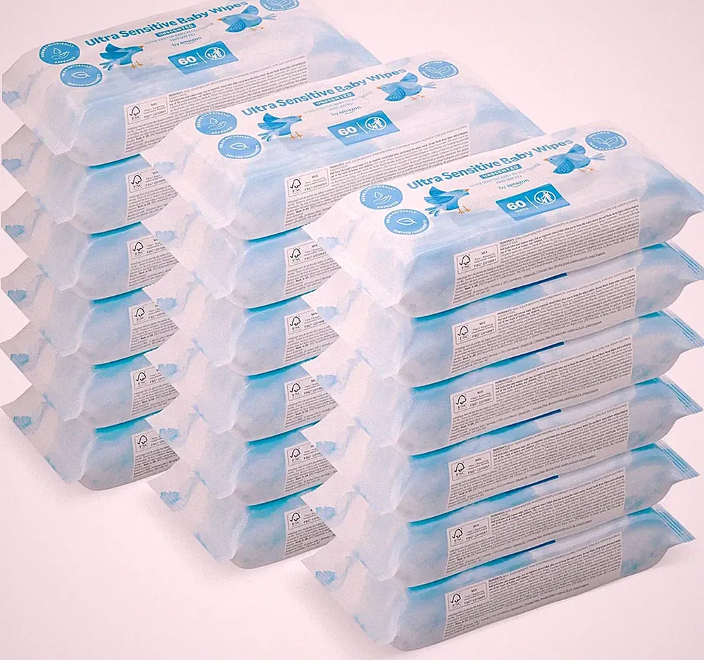 By Amazon Ultrasensitive Babyfeuchttücher, 100% Pflanzliche Fasern, 99% Wasser