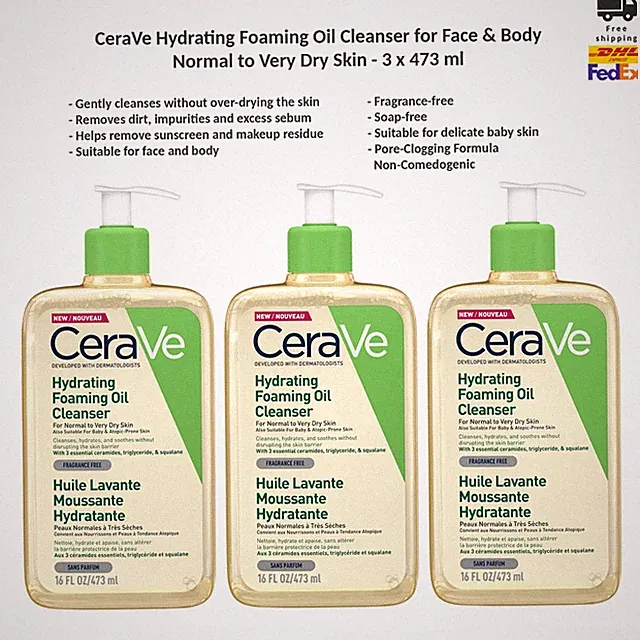 CeraVe Schäumendes Reinigungsöl Feuchtigkeitspflege für Trockene Haut 3x473ml