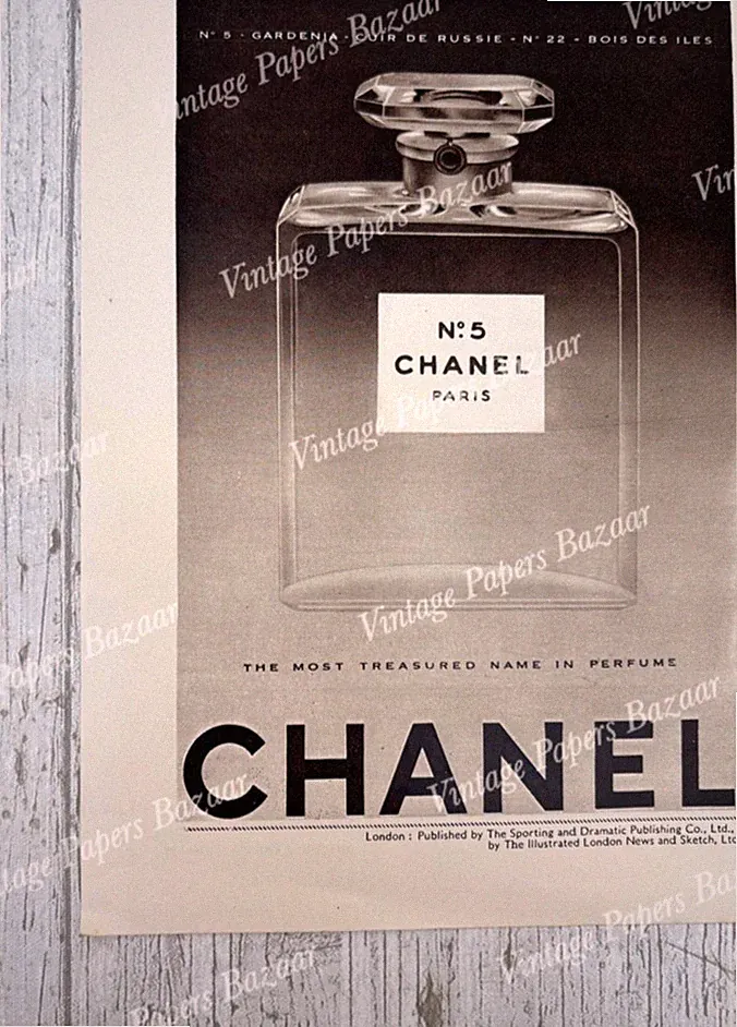 Chanel No 5 Parfum Glas Flakon Nummer Fünf 1958 Vintage Print Sepia Werbung