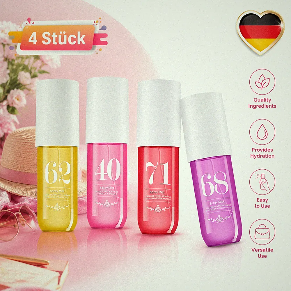 Damen Body Mist Parfüm Bodyspray 4 Stück 90ml Fruchtig Spray Frisch DE