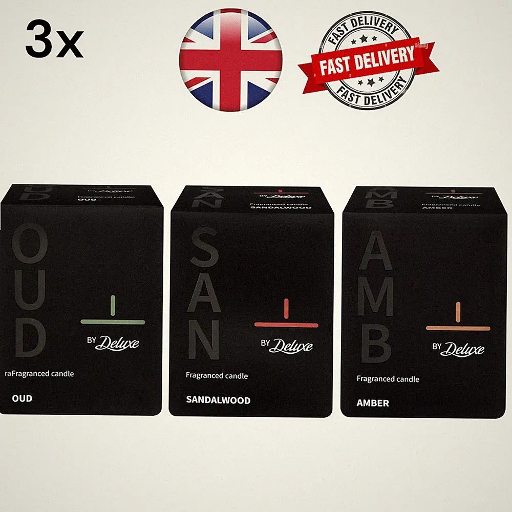 Deluxe Duftkerze 3x Bundle Oud Amber Sandelholz Luxus Wohnduft UK