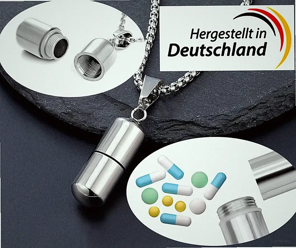 EDELSTAHL *** SOS-Kapsel Notfall Anhänger wasserdicht, Kette