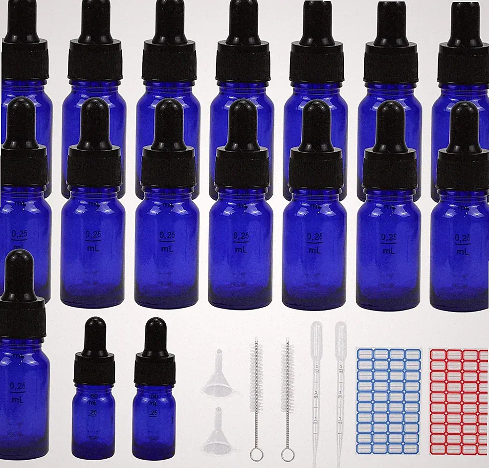 Episkey 15 Stück 10ml Pipettenflasche, Tropfflasche Blaue Glasflaschen Set