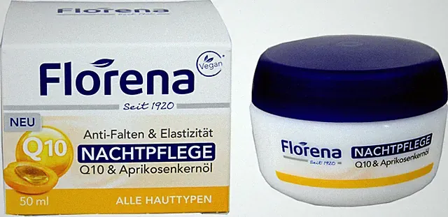Florena Nachtpflege Q10 Aprikosenkernöl Antifalten Creme 50ml Tiegel
