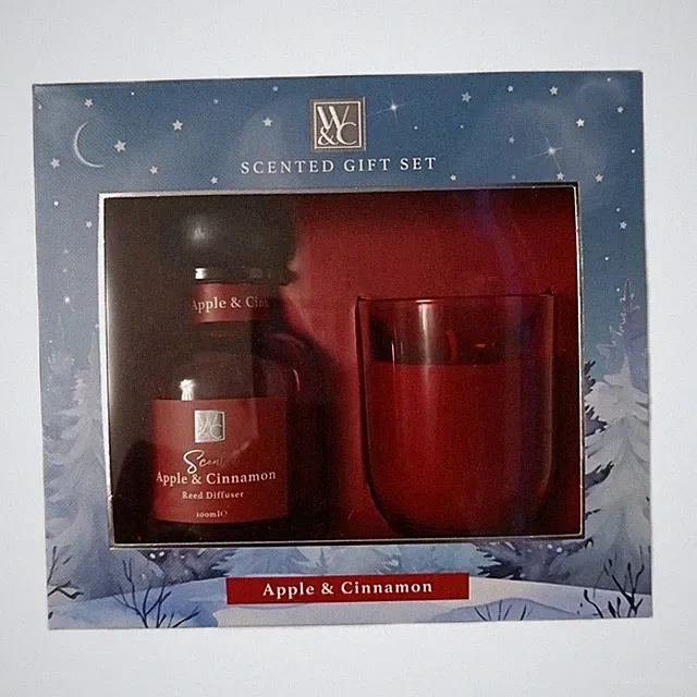 Französischer Apfel Zimt Duft Geschenkset | Schilf Diffusor und Kerze Raumduft