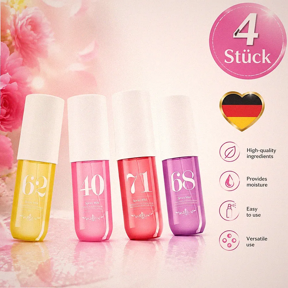 Fruchtig 90ml Parfüm Bodyspray Damen 4 Stück Body Mist Long Lasting Frisch DE