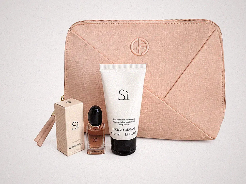 Giorgio Armani Si Eau de Parfum Miniatur + Bodylotion + Tasche Geschenk Set