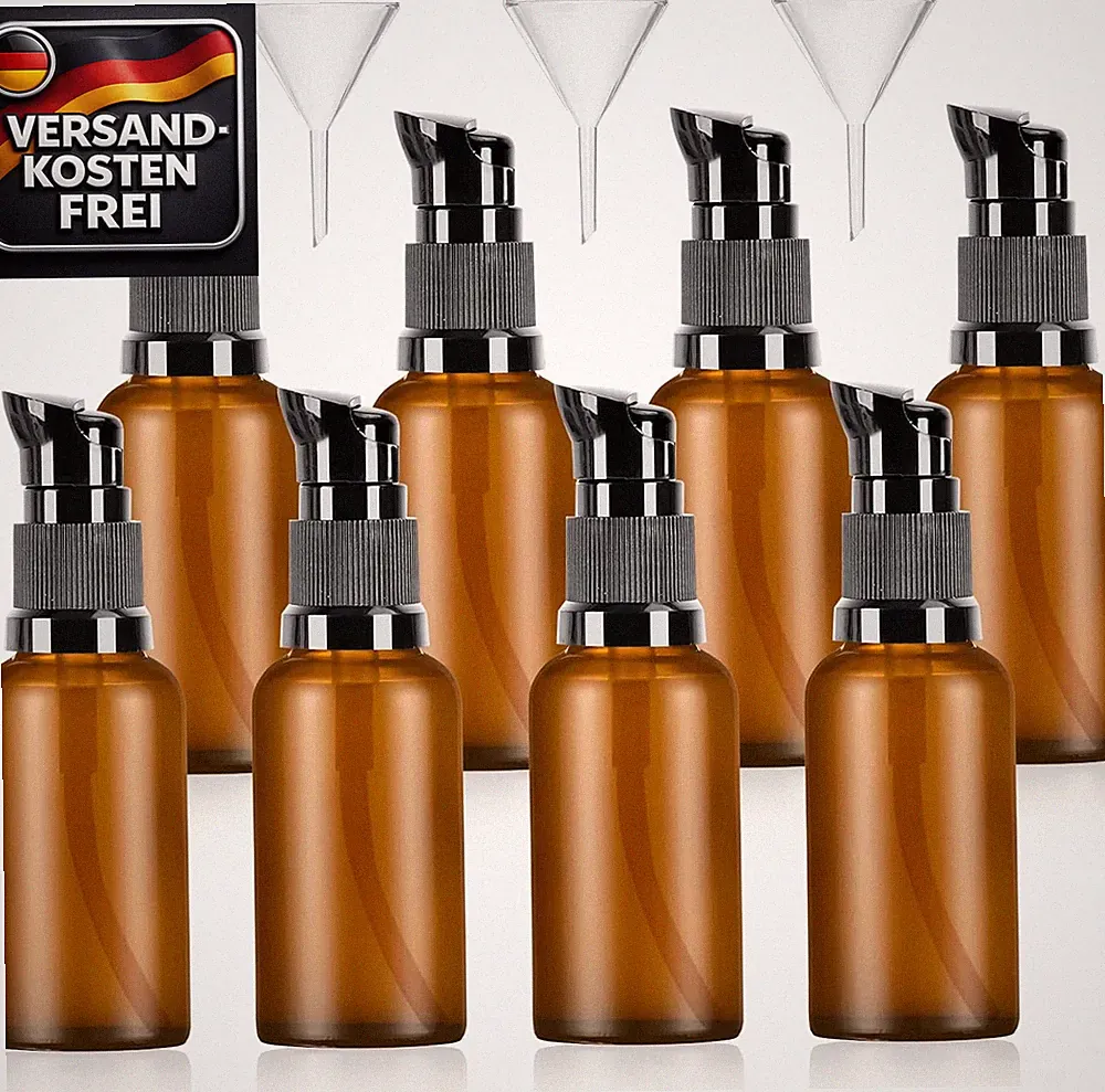 Glas Pumpflaschen 30ml für Lotionen Öle Reiseapotheke auslaufsicher inklusive Tr