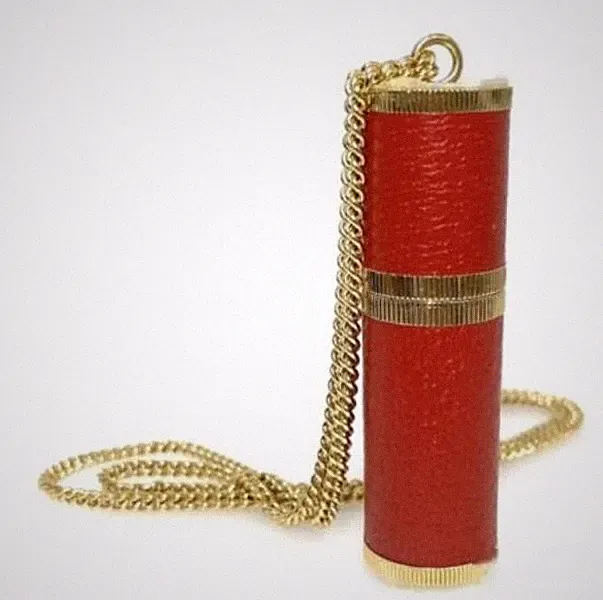 GUCCI Halskette Anhänger Zerstäuber Parfüm Sprühflasche Leder Metall Rot Gold...