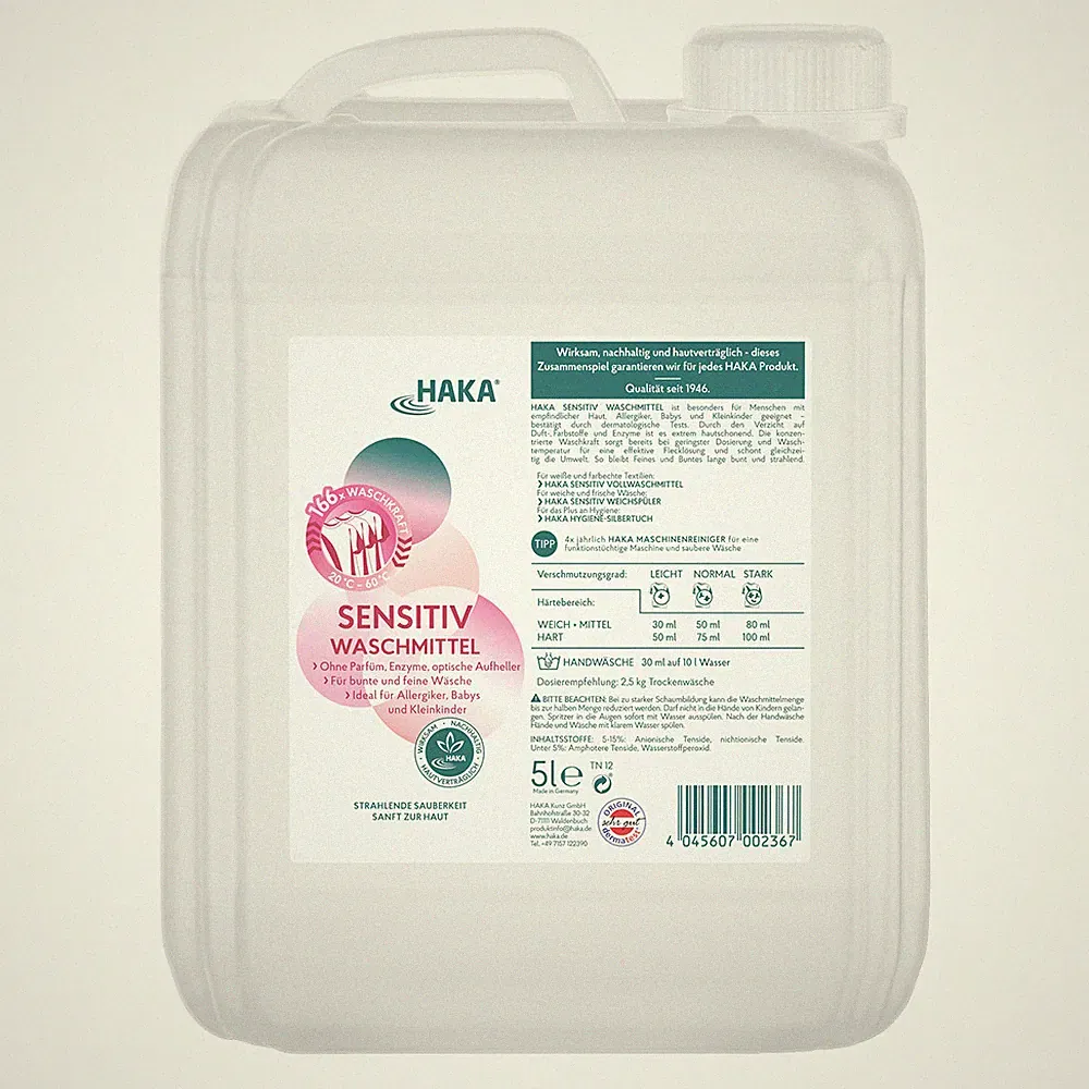 HAKA Sensitiv Waschmittel 5l Flüssigwaschmittel Waschmittel für Babys Allergiker