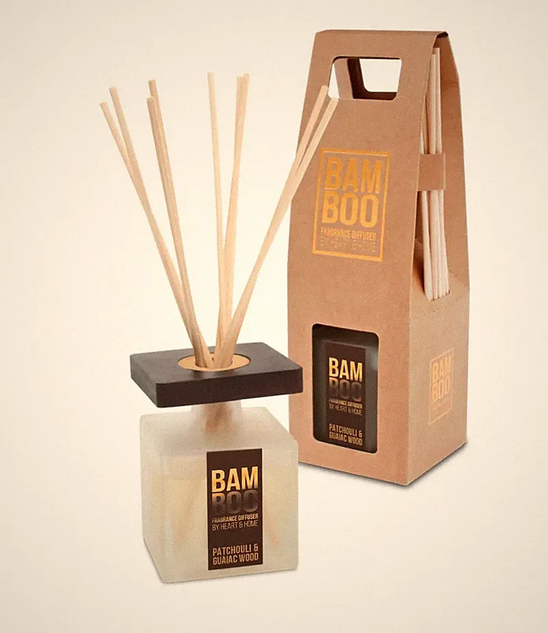 Heart & Home Bambus 80ml Duft Schilf Diffuser Set Patchouli & Guajakholz